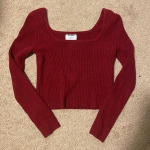 Fitted Cropped Square-Neck, Rib-Knit Sweater